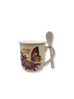 Cana ceramica Colorful World cu capac si lingurita