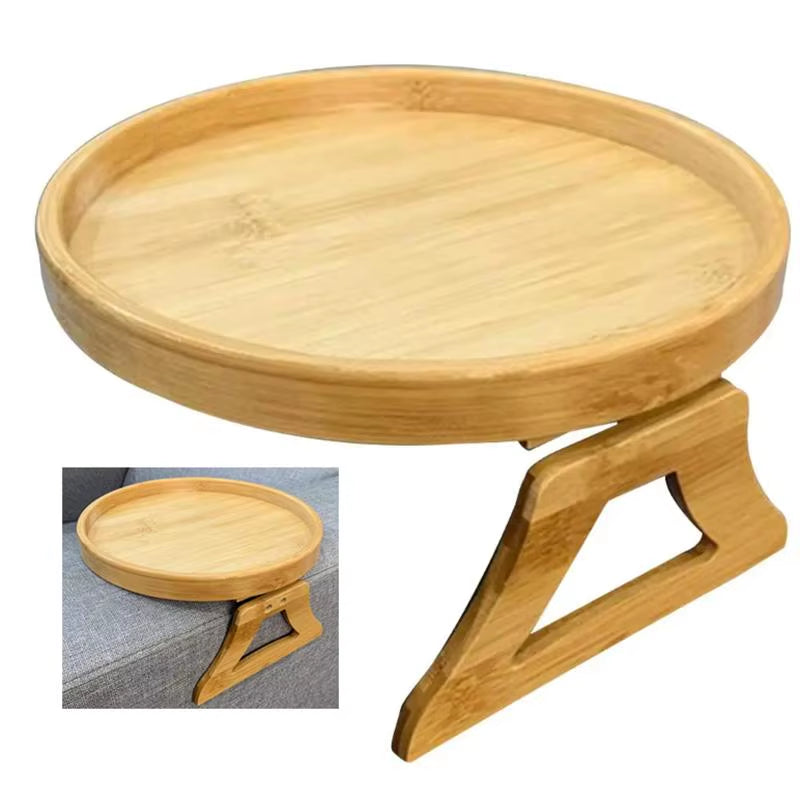 Tavă din Lemn pentru Brațul Canapelei – Masă Pliabilă cu Clemă, Suport din Bambus