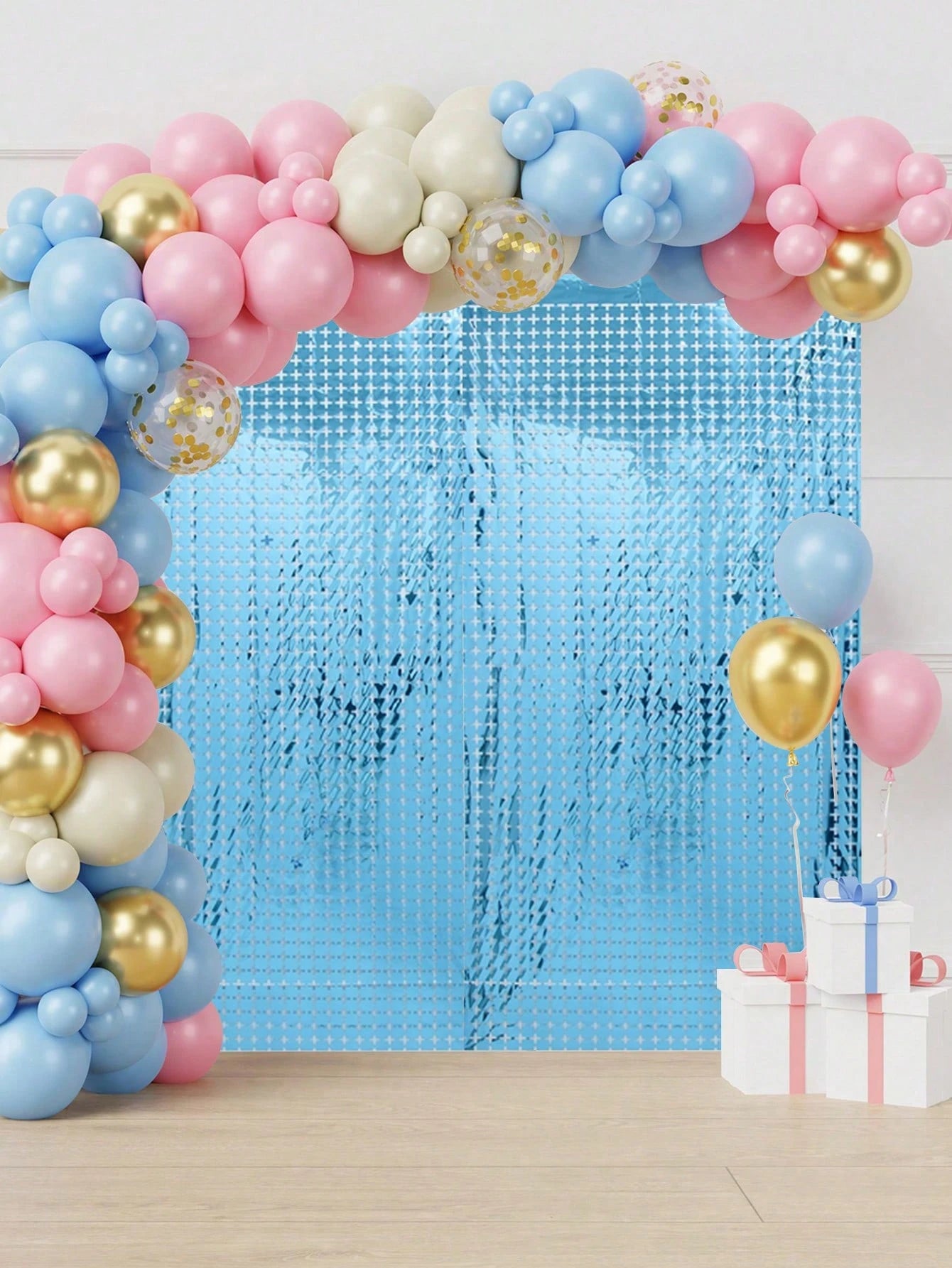 Set de 3 perdele decorative din plastic albastru