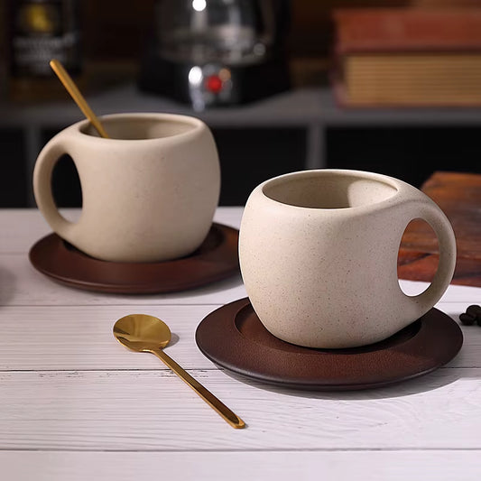 Ceasca de cafea din ceramică cu farfurioară – Stil vintage pentru latte și Americano