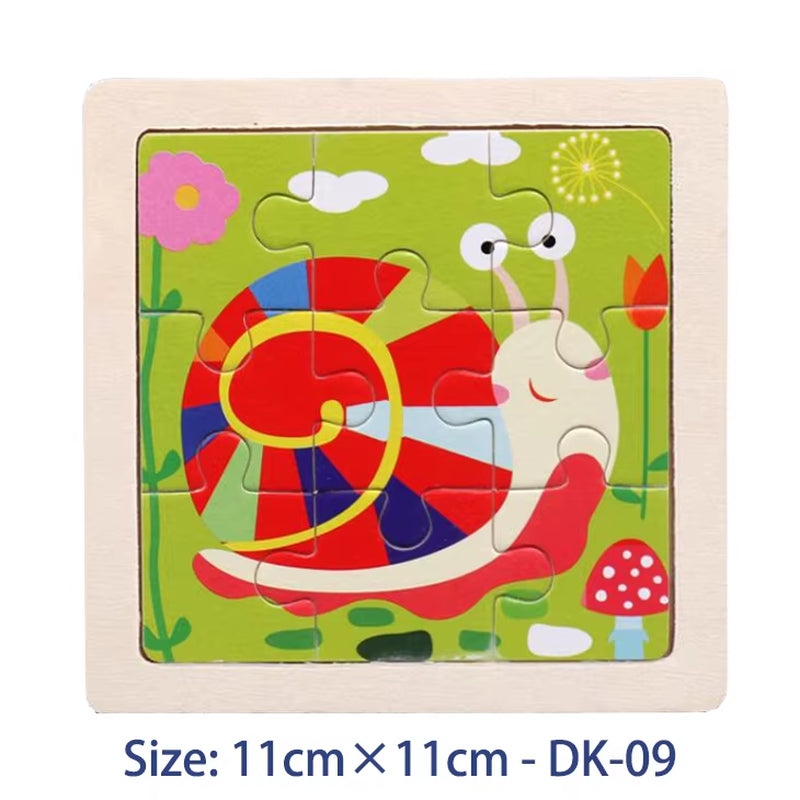 Puzzle din Lemn pentru Copii – 11x11cm, Model Animal și Vehicul, Joc Montessori Educațional pentru Vârsta 3-6 Ani