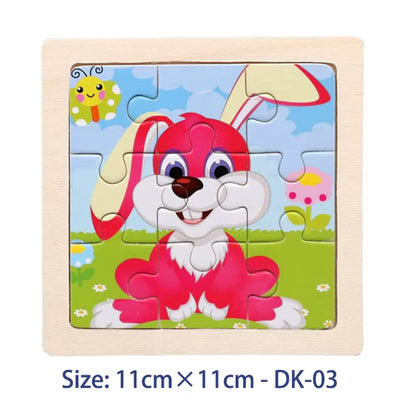Puzzle din Lemn pentru Copii – 11x11cm, Model Animal și Vehicul, Joc Montessori Educațional pentru Vârsta 3-6 Ani