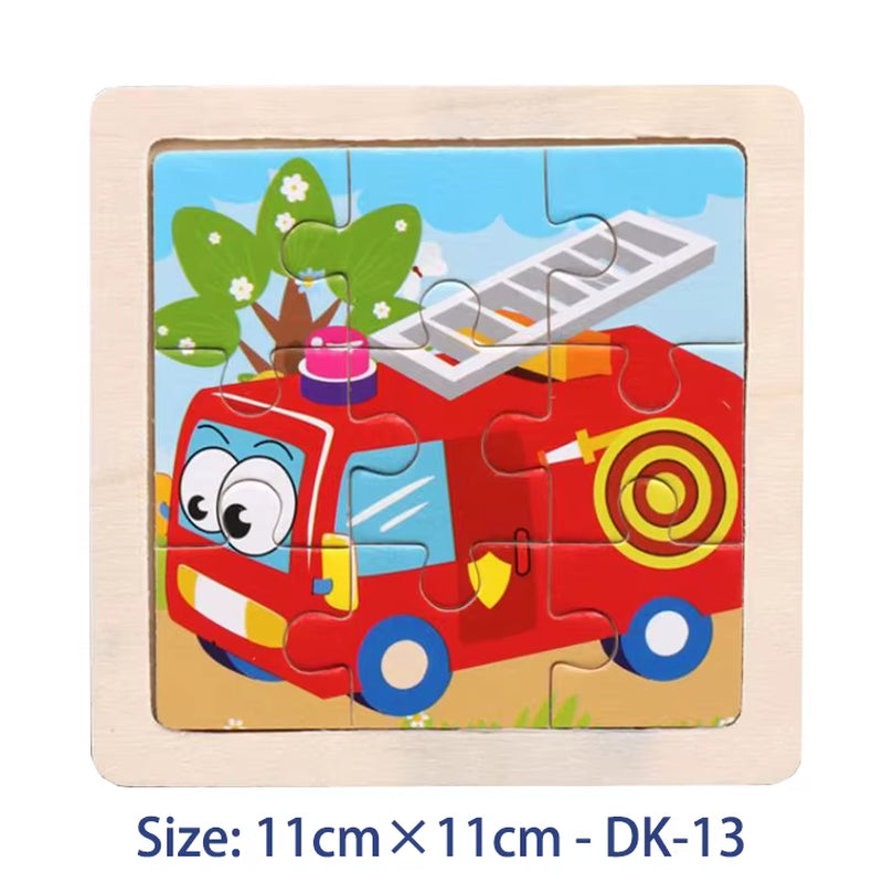 Puzzle din Lemn pentru Copii – 11x11cm, Model Animal și Vehicul, Joc Montessori Educațional pentru Vârsta 3-6 Ani