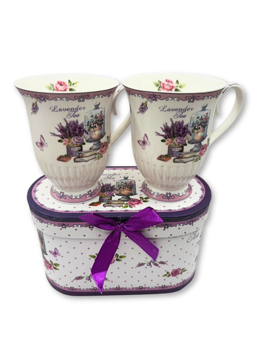 Set Cadou Lavender Duo – 2 Cesti Ceramica in Cutie Decorativa