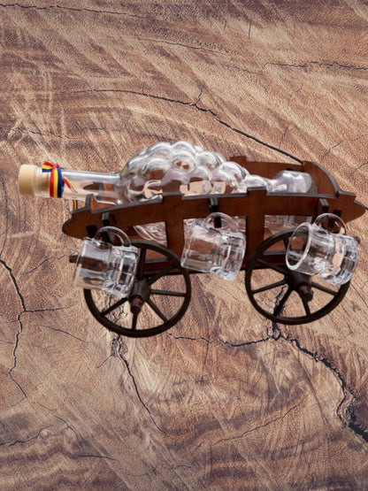 Caruta din lemn cu sticla strugure si 4 cescute – decor rustic 