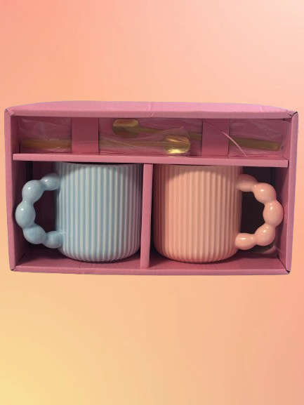 Set cani Pastel Harmony cu lingurite - cadou modern pentru cupluri