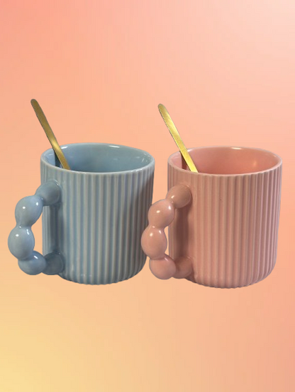 Set cani Pastel Harmony cu lingurite - cadou modern pentru cupluri