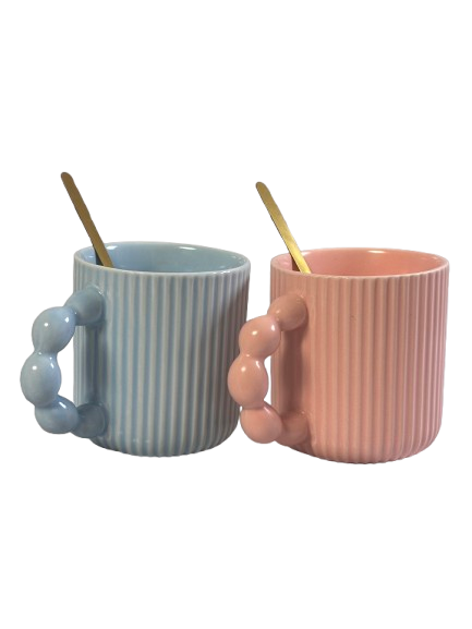 Set cani Pastel Harmony cu lingurite - cadou modern pentru cupluri