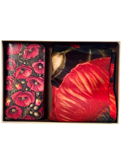 Set cadou POPPY ELEGANCE – Esarfa si portofel cu design floral