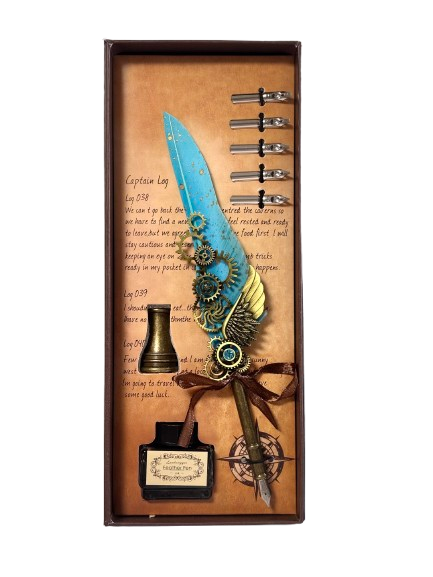 Set cadou STEAMPUNK WRITER – Pana decorativa si accesorii pentru scris